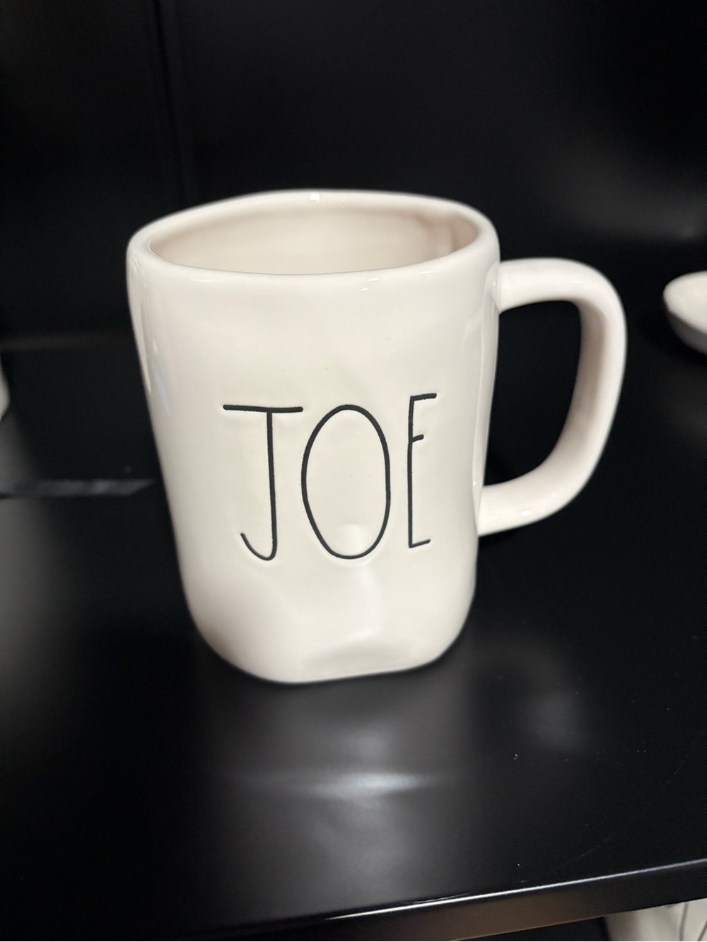 Rae Dunn JOE Ceramic Mug in White with Black Lettering